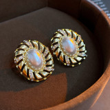 1 par de pendientes de diamantes de imitación de resina de cobre con incrustaciones redondas de estilo barroco Retro