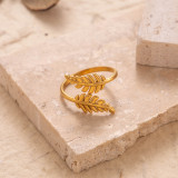 Anillo abierto chapado en oro de 18K chapado en acero inoxidable con serpiente y flor de hoja estilo INS