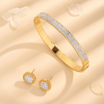 Pendientes chapados en oro de 18K con incrustaciones de acero de titanio y diamantes de imitación elegantes de color sólido