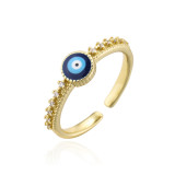 Anillo abierto de ojo de diablo con aceite que gotea a la moda, anillo de circón con microconjunto de oro de 18 quilates chapado en cobre