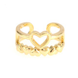 Anillo abierto chapado en oro con incrustaciones de cobre y circonita estilo INS en forma de corazón