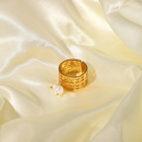 Anillo geométrico mismo, anillo abierto hueco de tres perlas de acero inoxidable de oro de 18 quilates