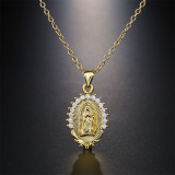 Collar con colgante de la Virgen María, chapado en cobre Retro, oro Real, circonita, regalo religioso