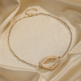 Collar de perlas con cuentas de cobre ovaladas estilo IG
