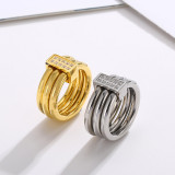 Moda japonesa y coreana y accesorios de moda Venta al por mayor de acero inoxidable galvanizado de oro de 18 quilates con tres anillos de diamante CNC para mujer