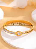 Brazalete de circón con incrustaciones ahuecadas con revestimiento de acero de titanio cuadrado redondo brillante de estilo simple