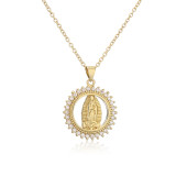 Collar de la Virgen María con microincrustaciones de cobre y joyería religiosa de circón de diseño clásico