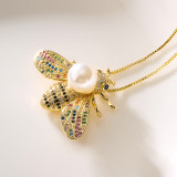 Collar con colgante de circonita con incrustaciones de cobre de abeja retro de 1 pieza