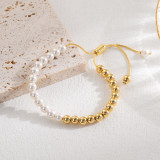Pulseras chapadas en oro de 18 quilates con revestimiento de mosaico de cobre y perlas de imitación redondas de estilo clásico de IG