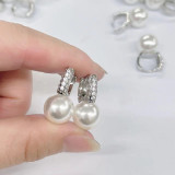 1 par de pendientes colgantes de circonita con perlas artificiales con incrustaciones de cobre geométricas a la moda