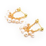 1 par de pendientes chapados en oro de 18K con perlas de agua dulce, elegantes, redondos, Retro, chapados en oro
