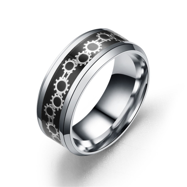Anillo geométrico de moda de titanio y acero inoxidable (placa de aleación inferior negra - 6) NHTP0059-Black-bottom-alloy-plate-6