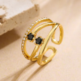 El estilo simple viaja el anillo abierto del Zircon plateado oro geométrico del cobre 18K en bulto