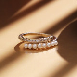 Anillos abiertos de circonio de perlas artificiales con incrustaciones de cobre geométricas de señora elegante