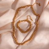 Estilo vintage Estilo simple Color sólido Chapado en acero inoxidable Collar de pulseras chapadas en oro de 18 quilates