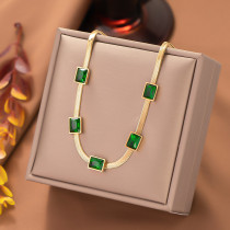 Collar de pulseras de circón con incrustaciones de acero de titanio rectangular de estilo simple retro