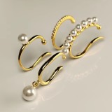 1 Juego de orejeras de perlas artificiales de cobre con incrustaciones geométricas de estilo Simple