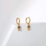 1 par de pendientes colgantes de circonita de cobre con incrustaciones de conejo de estilo simple