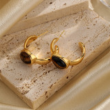 1 par de pendientes elegantes chapados en forma de C Retro con incrustaciones de ópalo de cobre chapados en oro de 18 quilates