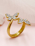Anillos abiertos de circón chapados en oro de acero inoxidable con mariposa dulce romántica clásica a granel
