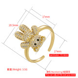 Anillos abiertos chapados en oro elegante del Zircon 18K del embutido del cobre del oso