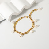 Tobillera con colgante de perlas de acero inoxidable retro, adornos para pies