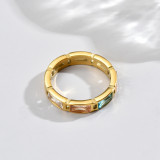 Venta al por mayor, anillos de circonio chapados en oro de 14K de acero inoxidable cuadrado redondo brillante de 1 pieza