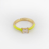 Anillo abierto de circonita con incrustaciones de esmalte de cobre rectangular para mujer