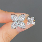 Anillo abierto de circón con incrustaciones de cobre y flor estilo hada
