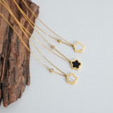 Collar con colgante chapado en oro de 18K con incrustaciones de acero de titanio y trébol de cuatro hojas dulce informal