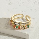 Anillos abiertos chapados en oro de 14 quilates con incrustaciones de cobre rectangulares retro