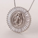 Joyería Collar redondo de la Virgen María con diamantes chapados en oro Joyería al por mayor