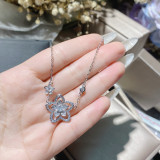 [Seiko Micro-Inlaid] Traje con incrustaciones de diamantes de imitación de flor doble Entrada europea y americana Cadena de clavícula Lux Anillo de collar brillante de súper hada