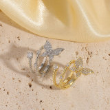 Elegantes anillos chapados en oro de 14 quilates con incrustaciones de cobre y mariposas