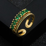 Nuevo anillo de arcoíris de doble capa con circonita y microconjunto de oro Real chapado en cobre a la moda