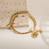 Pulseras chapadas en oro en capas de perlas de imitación de acero inoxidable con ancla de estrella de mar de árbol de estilo moderno informal