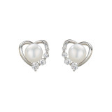 1 par de pendientes de circonita de cobre con incrustaciones de perlas de agua dulce con diseño Original en forma de corazón