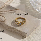 Anillos de diamantes de imitación chapados en oro de 18K de acero inoxidable con forma de corazón geométrico de estilo coreano elegante para mujer a granel
