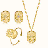 Conjunto de joyería para mujer chapado en oro de 14 quilates con incrustaciones de acero y titanio cuadrado a la moda
