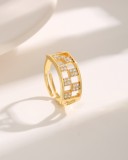 El chapado en cobre cuadrado lujoso del estilo del vintage ahueca hacia fuera los anillos abiertos plateados oro 18K del Zircon del embutido