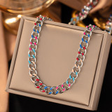 Conjunto de joyería con cadena esmaltada, acero titanio, bloques de color, 1 pieza