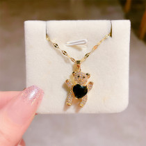 Collar de jade de imitación de amor de oso galvanizado en oro real Collar de clavícula con sentido de alta gama que combina con todo a la moda