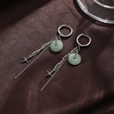 1 par de pendientes colgantes chapados en plata y cobre con cadena chapada en Jade y estrella redonda de estilo Retro Simple