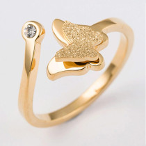 Anillo abierto de acero inoxidable con forma de mariposa, estilo vintage, chapado en diamantes de imitación, anillos de acero inoxidable, 1 pieza