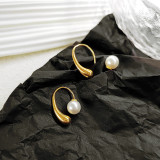 Pendientes de perlas artificiales con incrustaciones de cobre geométrico retro 1 par