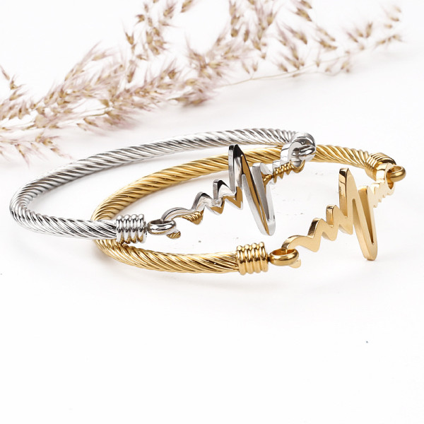 Brazalete chapado en oro de 18 quilates con revestimiento de acero inoxidable y electrocardiograma de estilo clásico
