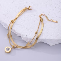 Pulseras chapadas en oro con diamantes de imitación con incrustaciones de acero inoxidable con círculo de estilo coreano