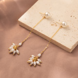 1 par de pendientes colgantes de cobre con perlas de imitación, chapado geométrico, estilo Simple y dulce