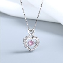 Collar con colgante de circonita con diamantes de imitación y incrustaciones de cobre en forma de corazón brillante, 1 pieza
