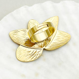 Elegante viaje pastoral Lotus acero inoxidable pulido chapado en oro anillos abiertos